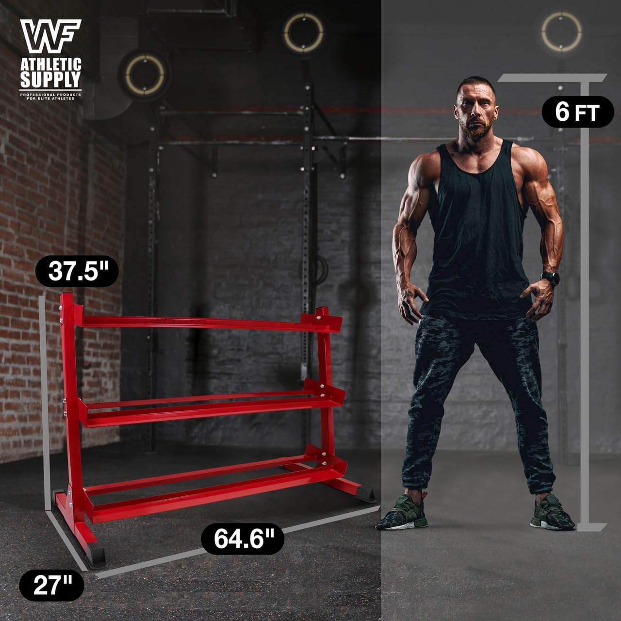 WF Athletic Supply Heavy-Duty Dumbbell Rack Stand, Weight Rack for Home Gym, Weight Holder, Available Sizes for Storage 5-50LB or 5-75LB Dumbbell Pairs, Black/Red/Green/Blue, RACK ONLY