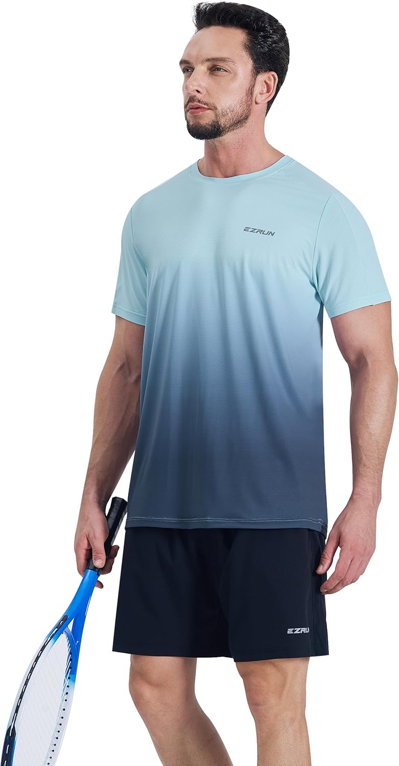 EZRUN Men's Lightweight Short Sleeve T-Shirt Quick Dry Workout Running Athletic Swim Shirts Fishing Rash Guard