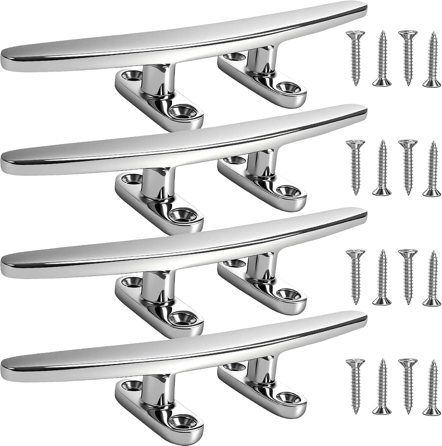 5/6/8 inch Dock Cleats - 316 Stainless Steel Boat Cleats Boat Dock Cleats,Open Base Flat Top Dock Cleat with Fasteners,Rope Cleat Boat Cleat for Deck/Nautical Decor(2,4,6Pack)