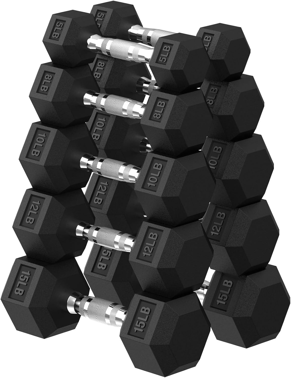 Hex Dumbbell 45-480 lb Set, Rubber Encased Exercise & Fitness Dumbbells for Home Gym, Hand Weights for Strength Training