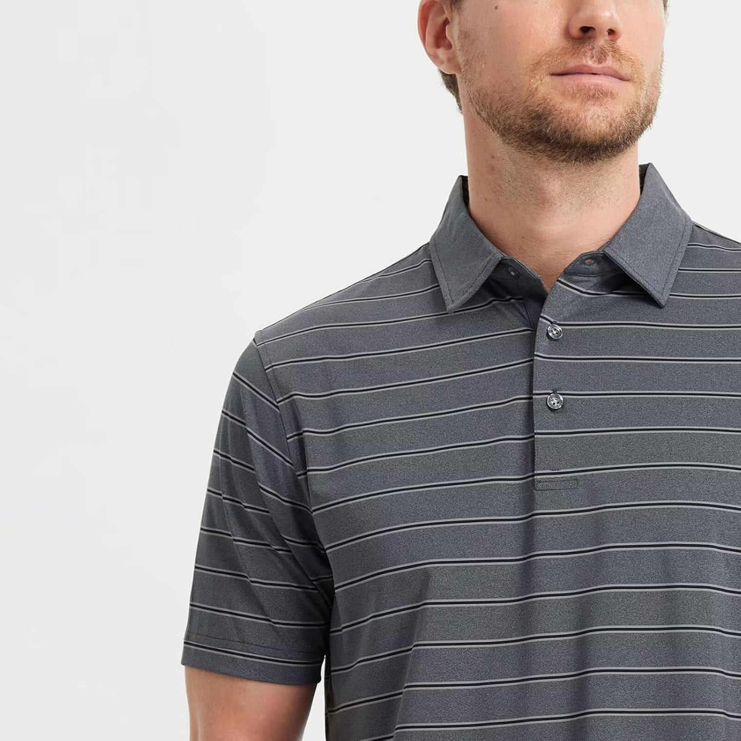 M MAELREG Golf Shirts for Men Moisture Wicking Striped Polo Performance Dry Fit Business Sports Mens Polo Shirts Short Sleeve