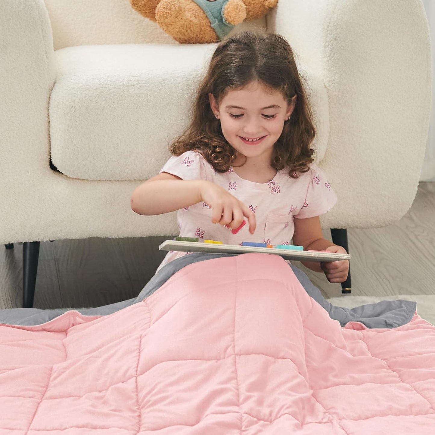 yescool Weighted Blanket (10 lbs, 41" x 60", Pink Grey) Cooling Heavy Blanket for Sleeping Perfect for 90-110 lbs, Breathable Blanket with Premium Glass Bead, Machine Washable