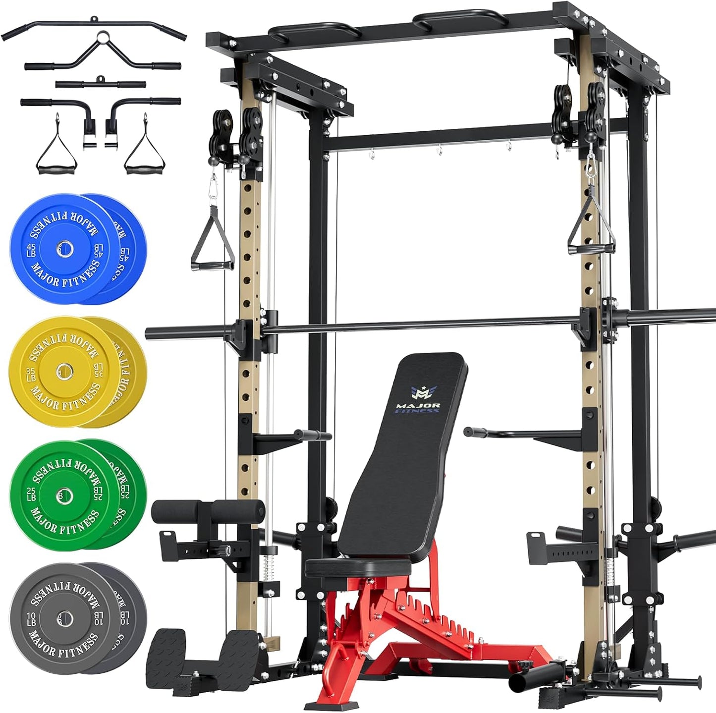 Major Fitness Drone3 Smith△ Machine – All-in-One Home Gym Squat Rack with Weight Bar, Cable Crossover Machine – Heavy-Duty Fitness Equipment for Strength Training and Full-Body Workouts