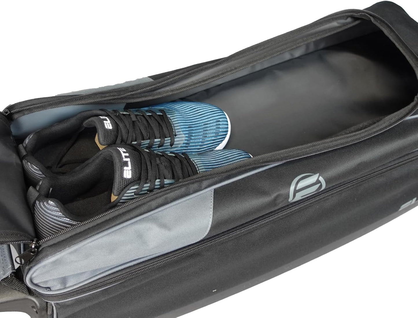 ELITE Basic Triple Roller Black Bowling Bag - 3 Ball Roller, Fits 2 Pairs of Size 15 Shoes, Air Travel-Friendly