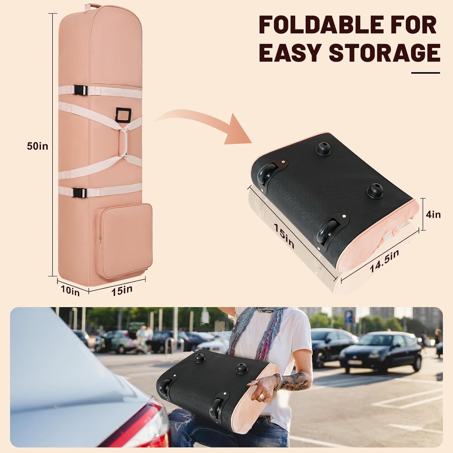 Golf Travel Bags for Airlines with Adjustable Support Rod and Detachable Shoulder Straps, Soft Foldable Golf Club Travel Covers, 900D Heavy Duty Oxford