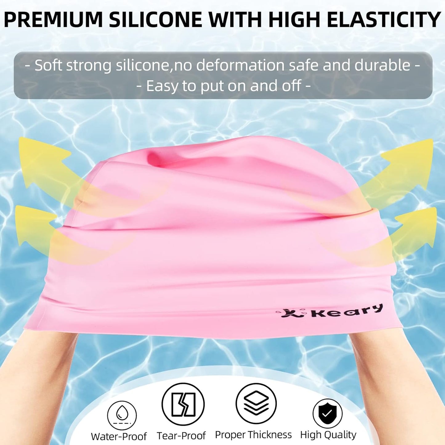 Keary Extra Large Swim Cap for Braids and Dreadlocks Extensions Weaves Long Hair, Waterproof Silicone Cover Ear Bath Pool Shower Swimming Cap for Adult Youth to Keep Hair Dry, Easy to Put On and Off