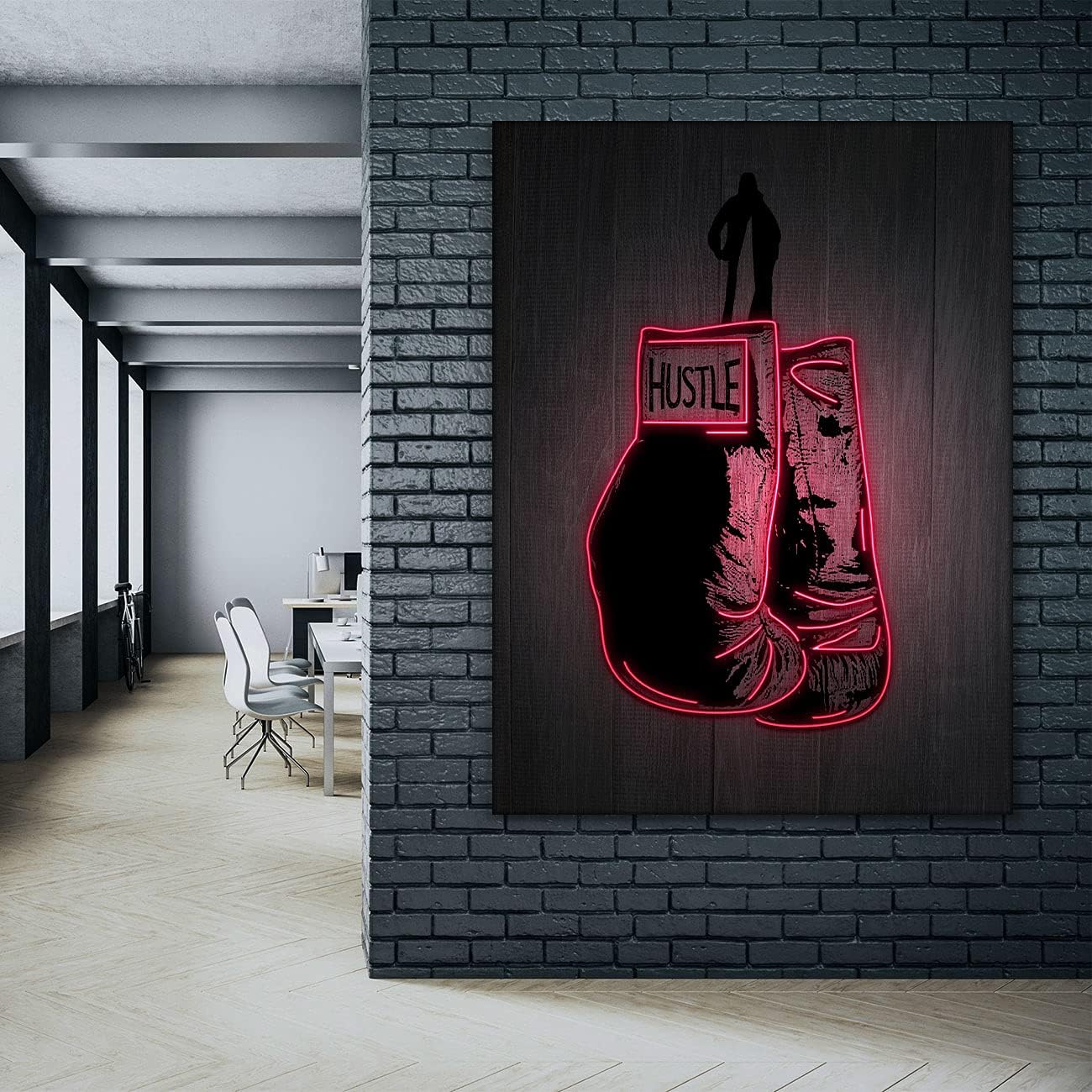 Boxing Gloves Neon Canvas Print Motivational Canvas Print Wall Art Office Decor, Entrepreneur Motivation, Hustle Artwork, Boxing Neon Print, Fighter Gym Sign, Hustler Art Neon Sign (18" x 12")