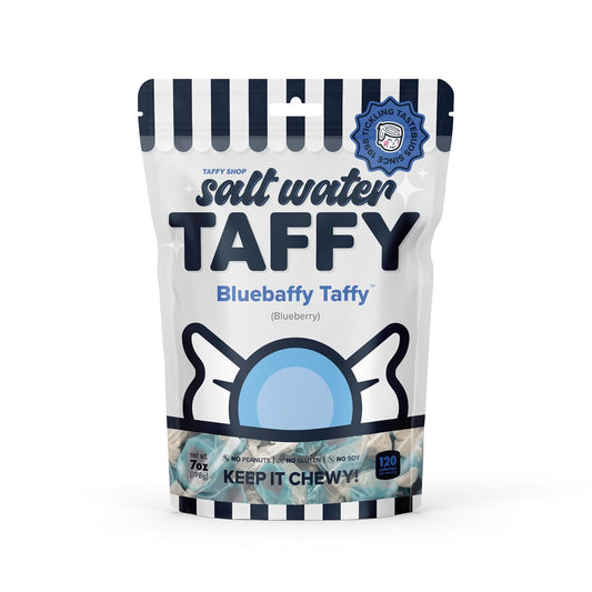 Taffy Shop Bluebaffy Taffy, Blueberry Taffy – Gourmet Soft Chewy Candy, Bulk Sweet Snack, Fresh Gift & Gluten-Free, 35 Individually Wrapped Pieces (7oz)