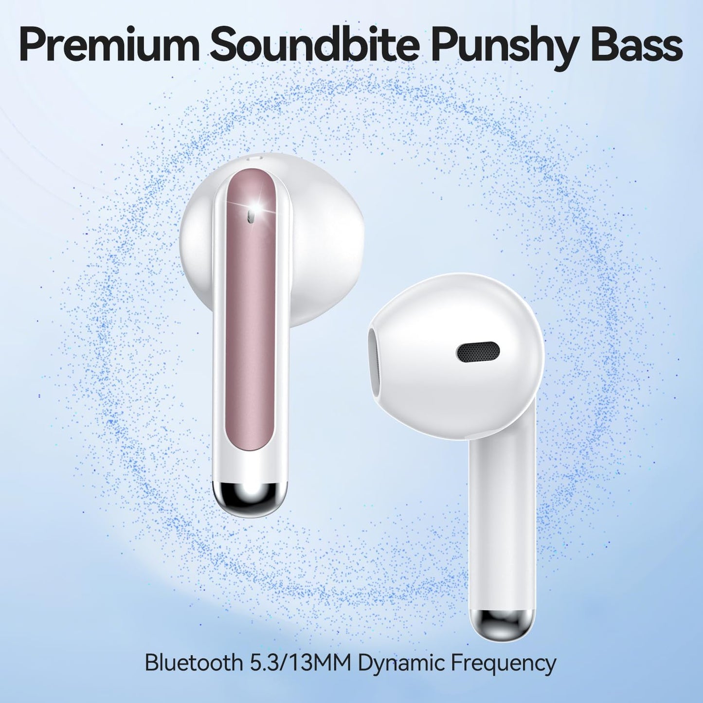 Wireless Earbuds, 2025 Bluetooth 5.3 Headphones HiFi Stereo 50H Playback Ear Buds with Led Digital Display, ENC Noise Cancelling Earbuds for Laptop Computer, iOS, Android, Rose Gold