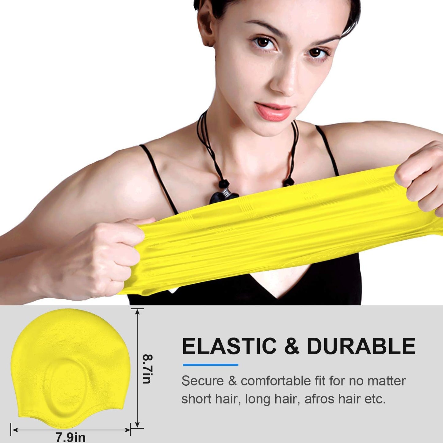 Swimming Cap, Silicone Swim Cap for Women Men, Durable Non-Slip Waterproof Swim Cap Protect Ears, Long Hair for Adults, Older Kids