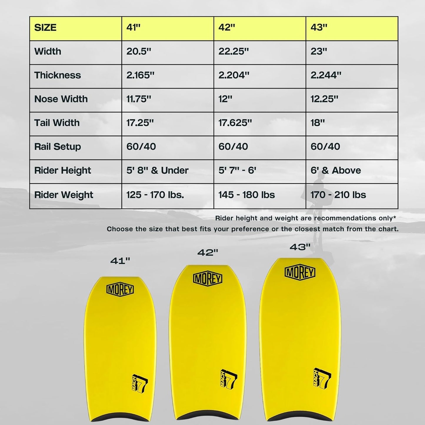 MOREY® Mach 7, Pro Bodyboard; Body Boards for Beach, Embedded Rod for Durability, Engineered with HDPE Slick Bottom for Speed (2025 Model)
