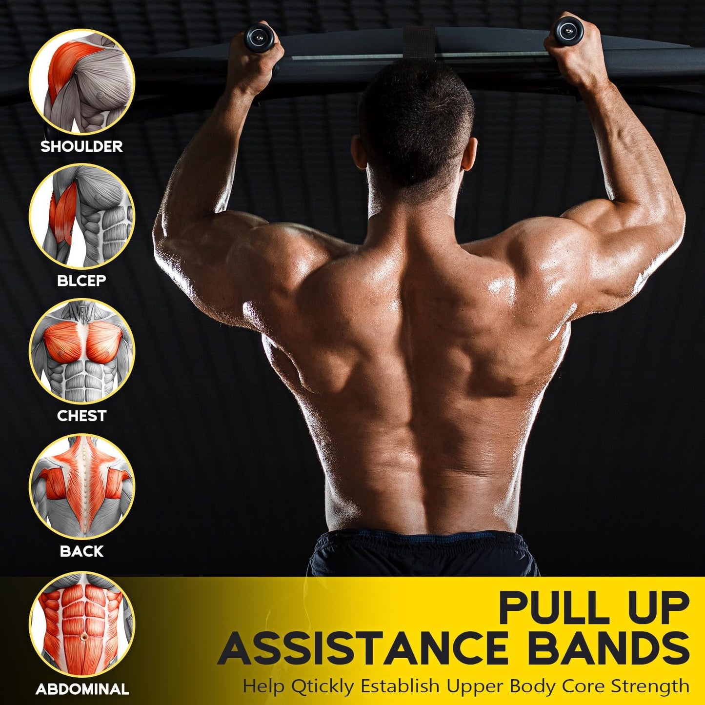 Pull Up Assistance Bands, Adjustable Heavy Duty Resistance Band for Pull Up, 3 Pull Up Bands, Comfortable Fabric Feet/Knee Rest, Assistance Bands for Pull-Up, Home Fitness, Body Stretching