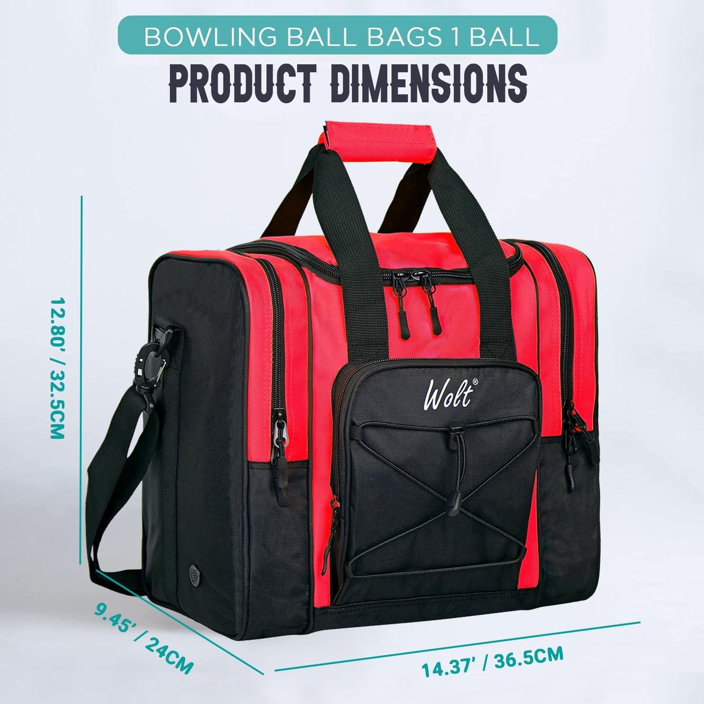 WOLT Bowling Ball Bag for Single Ball - Bowling Ball Tote Bag with Padded Ball Holder, 2 Pockets fit Bowling Shoes Up to Mens Size 14 and Accessories