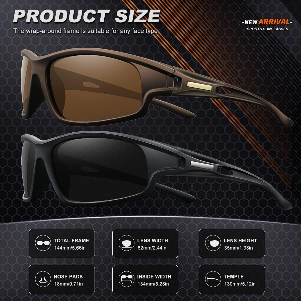 Polarized Sports Sunglasses for Men 100% UV Protection Wrap Around Unbreakable Sun Glasses for Fishing Driving