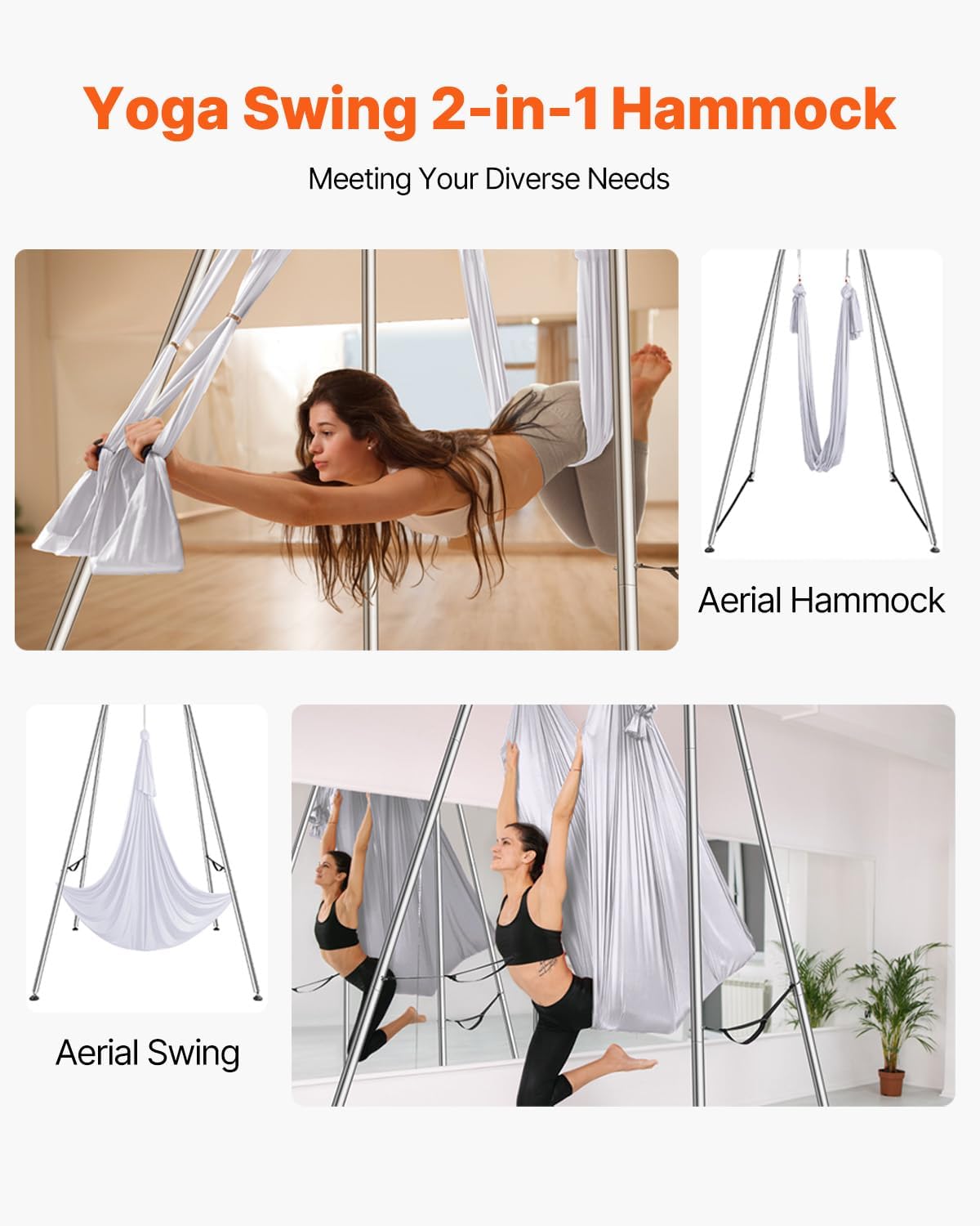 VEVOR Aerial Yoga Frame, 9.67 ft Height Swing Stand, Max 551.15 lbs Load Chrome-Plated Steel Pipe Inversion Yoga Rig for Indoor Outdoor Use