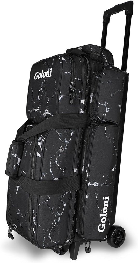 Goloni 3 Ball Bowling Bags with Wheels - Rolling Bowling Bag for 3 Balls & Accessories - Retractable Handle Extends to 38