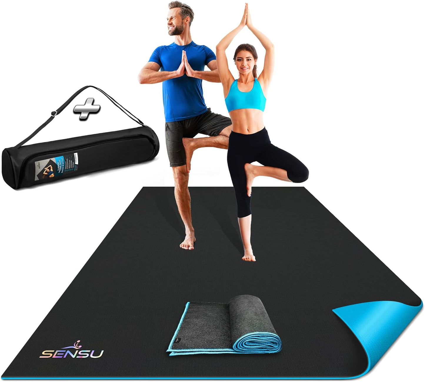 Sensu Large Yoga Mat - 7' x 5' x 9mm Extra Thick Yoga Mat for Men and Women - Non-Slip Surface for Extra Grip - Ideal for Hot Yoga, Pilates, Grounding and Meditation at Home or in Studios