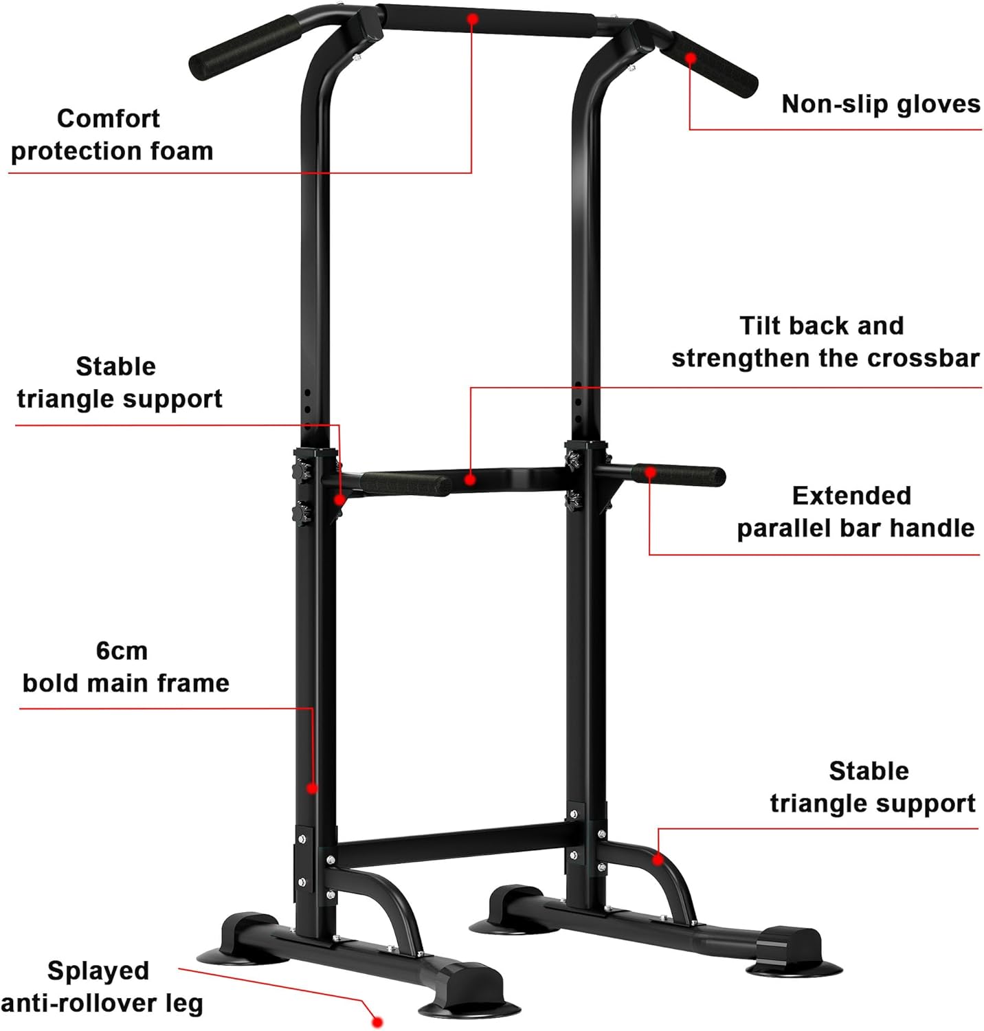 SogesHome Power Tower Pull Up Bar and Dip Station Adjustable Height Dip Stand Multi-Functional Strength Training Fitness Workout Station