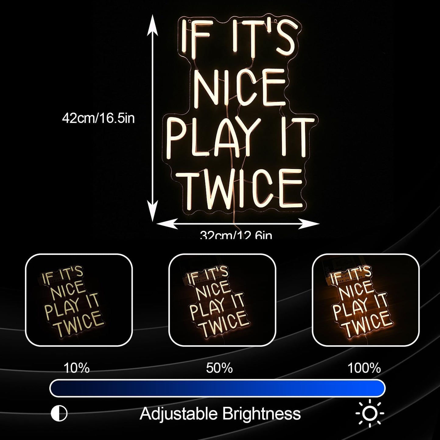 If It’s Nice Play It Twice Neon Sign Warm White Nice LED Light Up Sign for Wall Decor Dimmable USB Powered Letters Neon Light for Game Room Living Room Bar Decor