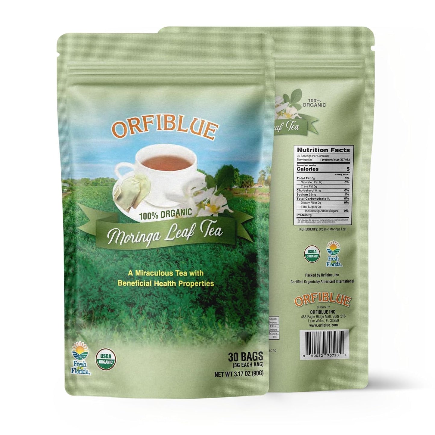 100% Organic Moringa Leaf Tea bags | Organic Herbal Teas | Premium Quality & Flavorful Blends - 0 Sugars, 0 Carbs, 0 Fats, 1% Sodium (25mg) | Rich in Vitamins - Detox, Immunity, Wellness & More (Moringa)