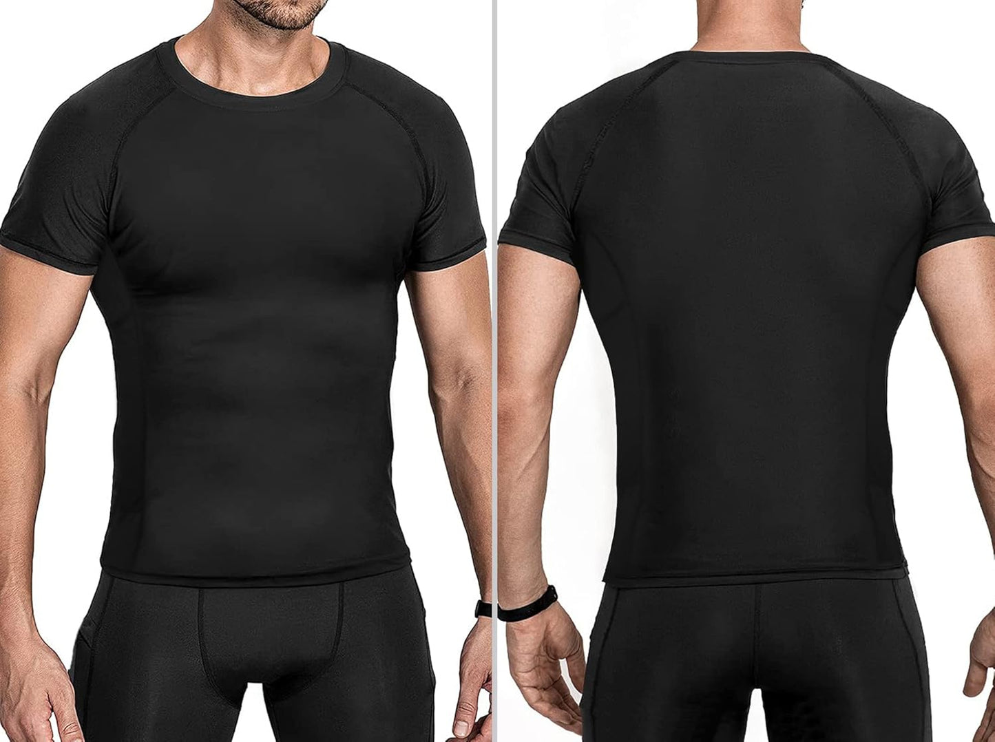 BOOMCOOL Men Short Sleeve Compression Shirts, Sports Baselayer T-Shirts Tops, Athletic Workout Shirt 3 Pack