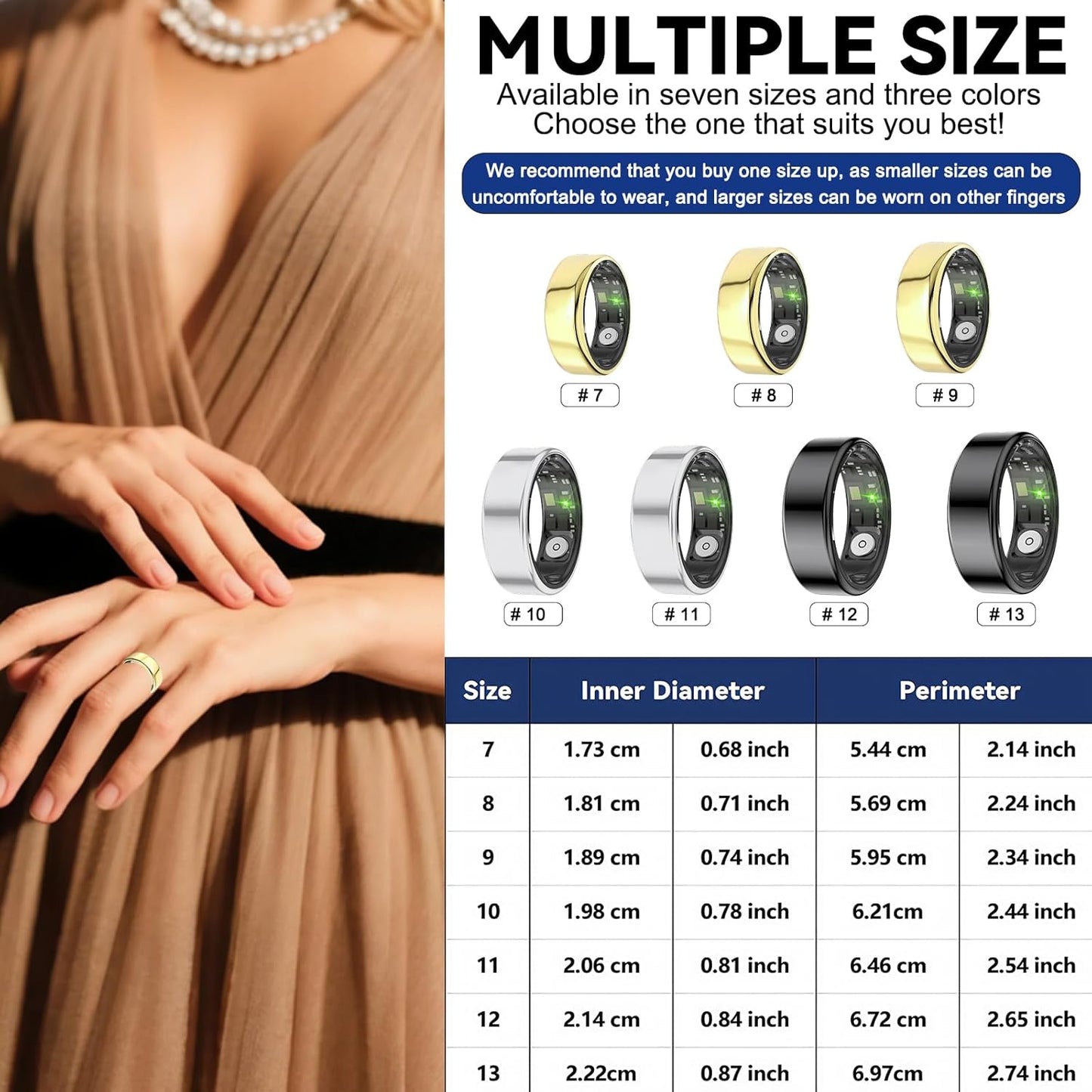 Smart Rings for Women Men,Fitness Tracker Ring,Heart Rate,Blood Oxygen,Blood Pressure,Step Tracker,Sleep Monitoring,No Subscription Fee,IP68 Waterproof Smart Ring for iphone&Android(Black 13)