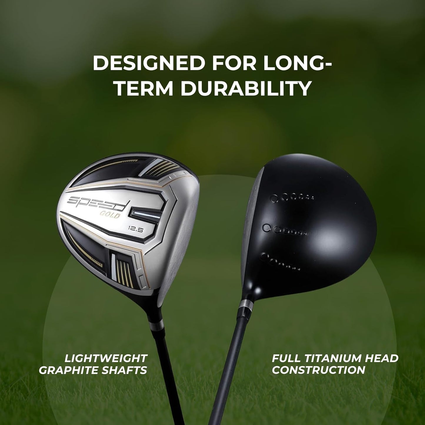 Speed Titanium Driver Golf Club, 10°, 11.5°, 12.5° Loft (Right & Left Handed), Lightweight Graphite Shaft, Oversized Sweet Spot, Aerodynamic, USGA Conforming Mens Golf Driver + Deluxe Headcover