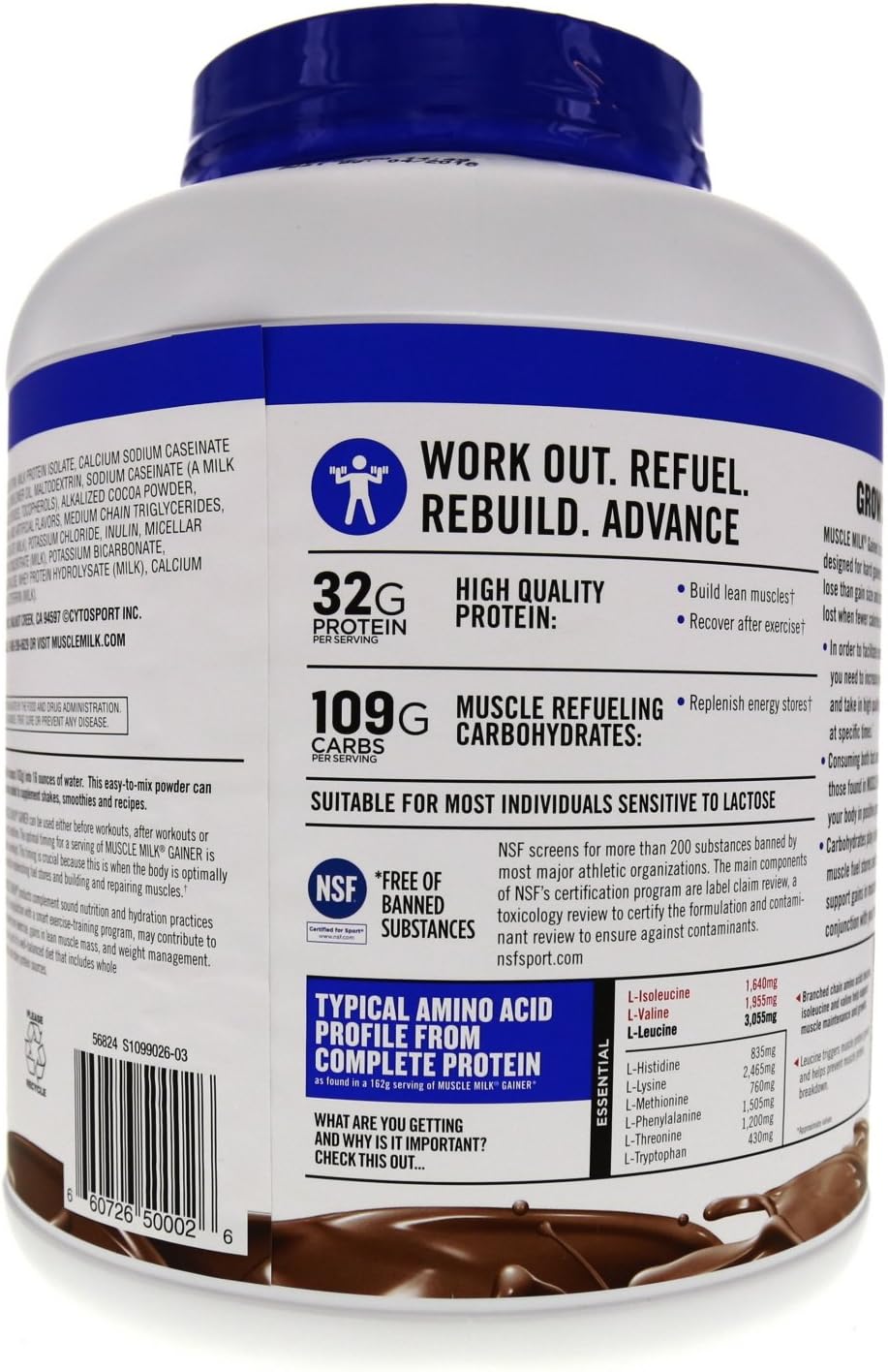 Muscle Milk Gainer Protein Powder, Chocolate, 32g Protein, 5 Pound