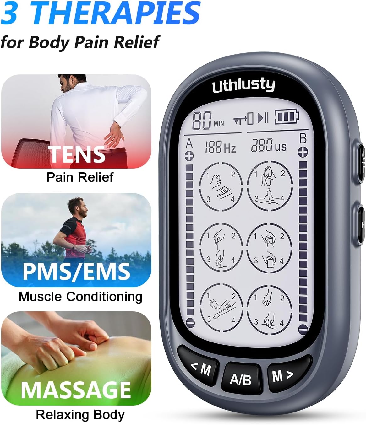 TENS Unit Muscle Stimulator for Pain Relief Therapy–Dual Channel 24 Modes TENS Machine&EMS Muscle Stimulator,Upgraded Large Screen Portable Muscle Stimulator for Back,Shoulder,& Neck Pain with 10 Pads