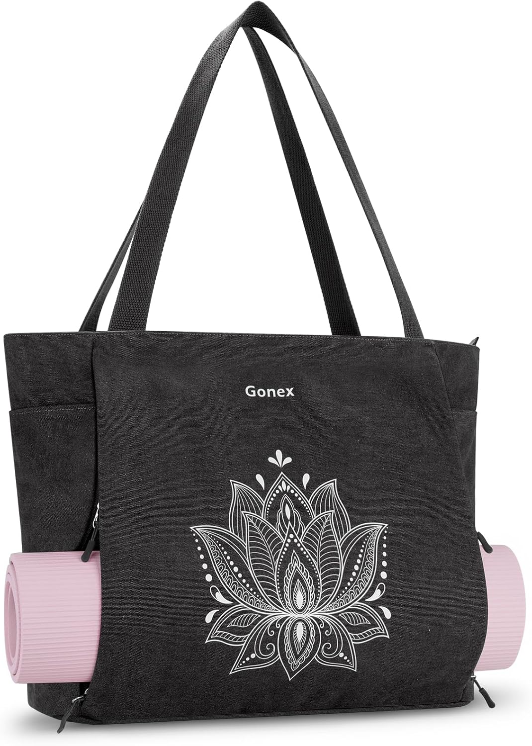 Gonex Yoga Mat Bag, Large Tote Bag with Multi Pockets for Women Men, Canvas Mat Carrier, Full Zipper Easy Access for Pilates Gym Travel