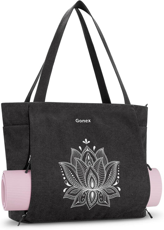 Gonex Yoga Mat Bag, Large Tote Bag with Multi Pockets for Women Men, Canvas Mat Carrier, Full Zipper Easy Access for Pilates Gym Travel