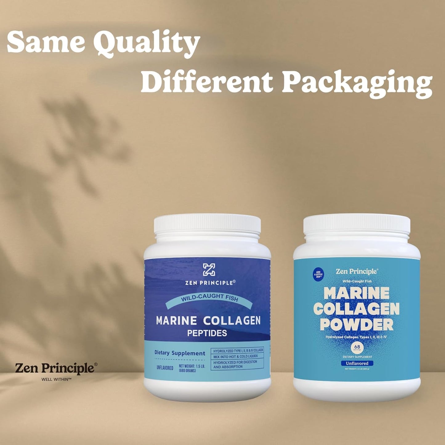 Zen Principle Marine Collagen Peptides Powder 1.5 lb. Wild-Caught Fish, Non-GMO. Supports Healthy Skin, Hair, Joints and Bones.Hydrolyzed Type 1 & 3 Protein. Amino Acids.Unflavored, Easy to Mix.