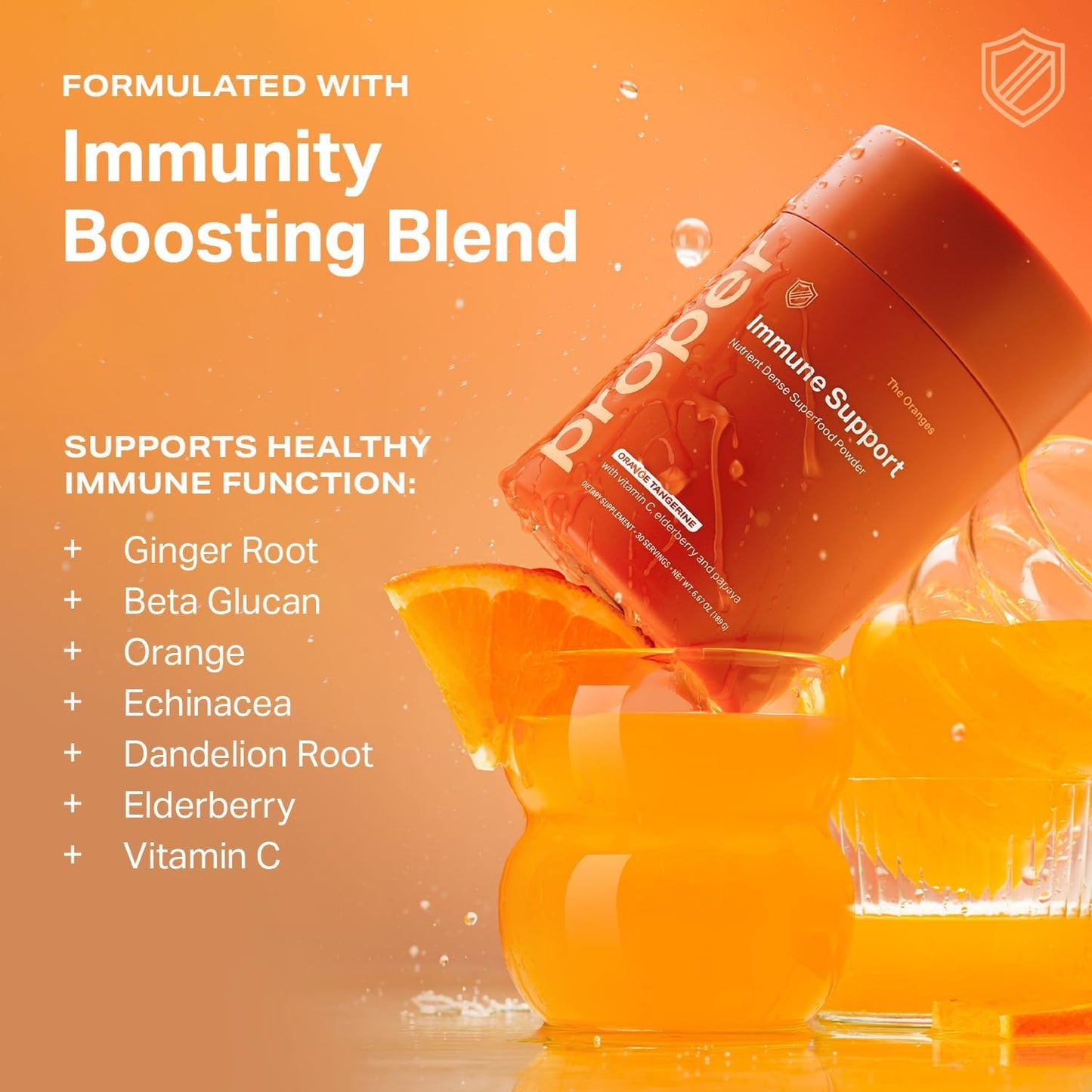 Proper, The Oranges Immune Support Supplement. Orange Tangerine Drink Mix. Elderberry Vitamin C and Zinc Complex with Echinacea, Immunity Vitamins, Phytonutrients and Gut Health Probiotic