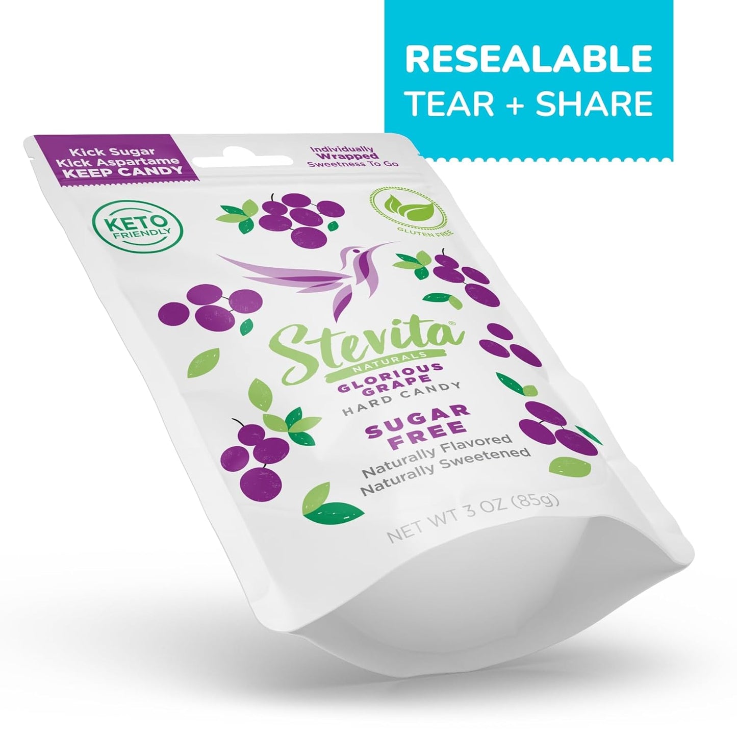 Stevita Hard Candy, Glorious Grape - 25 Individually Wrapped Pieces - Sugar & Aspartame Free - Naturally Flavored & Sweetened - Non-GMO, Gluten Free, Keto Friendly