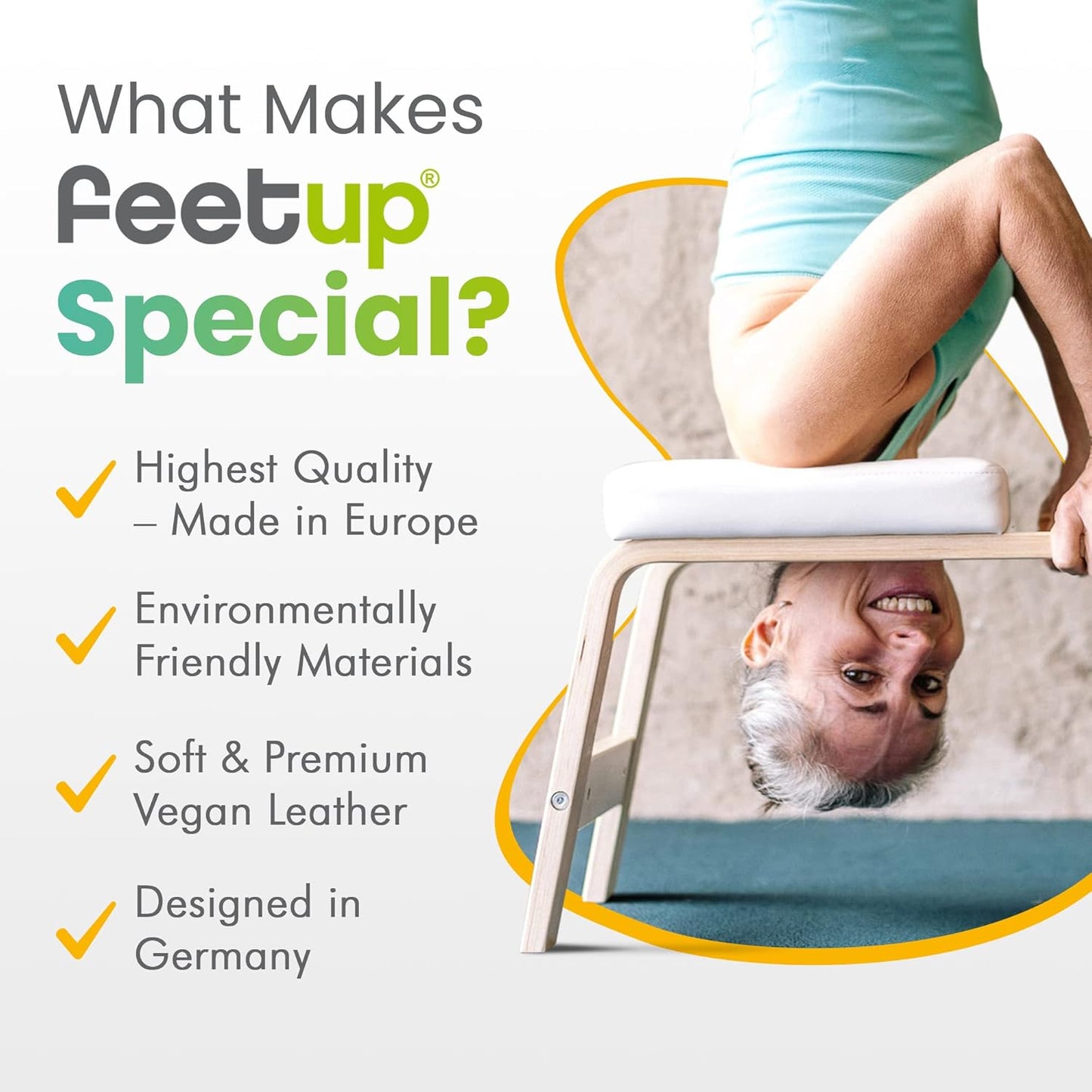 FeetUp - The Original Yoga Headstand Bench, Vegan Handstand Trainer Bench and Stand, Strength Training Inversion Equipment for Relaxation and Strength, Includes App & Starter Kit, #1 Worldwide