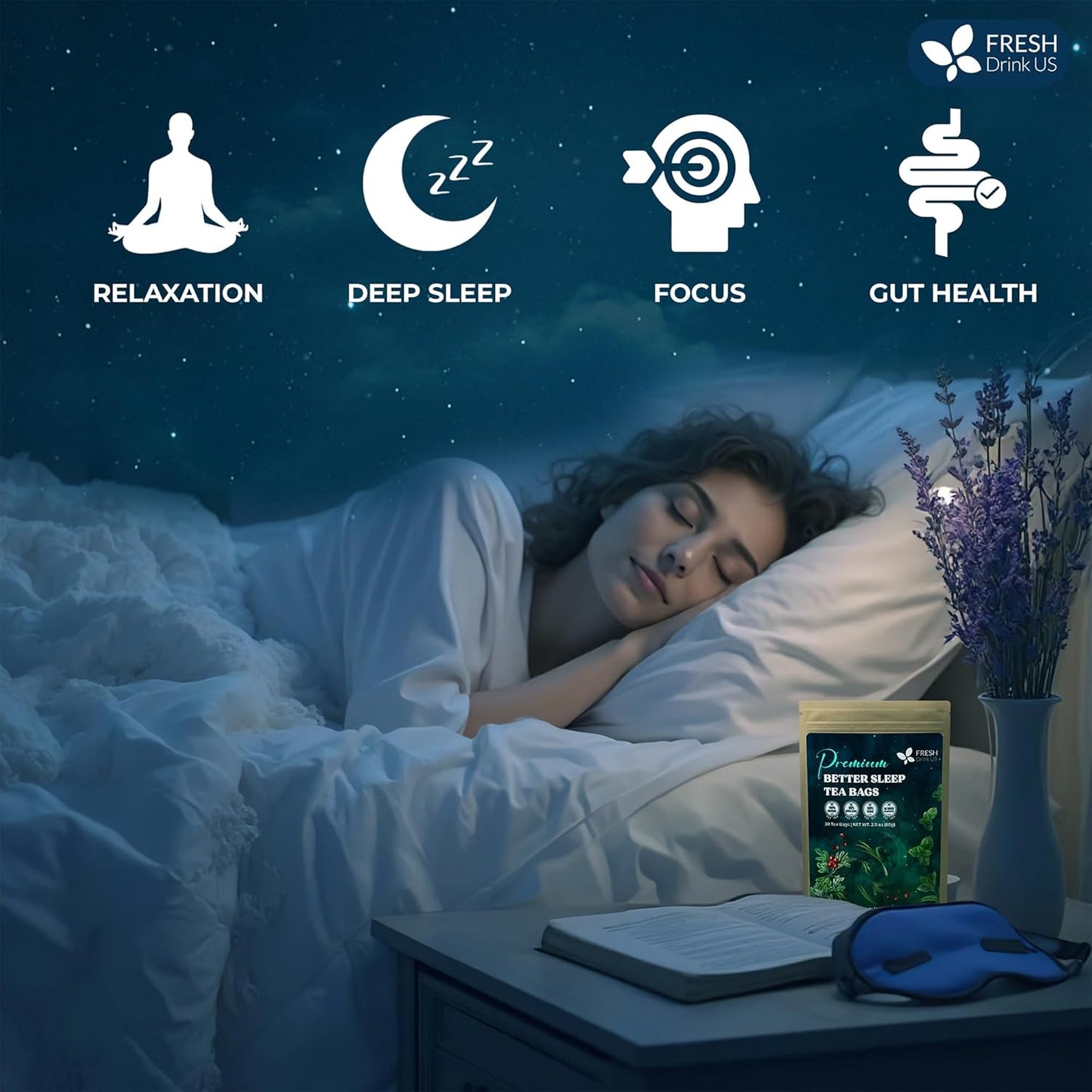 FreshDrinkUS, Premium 55 Tea Bags Better Sleep Herbal Tea | Caffeine-Free Loose Leaf Blend with Spearmint Leaves, Lemongrass Leaves, and Hawthorn Berry – Naturally Refreshing and Aromatic.