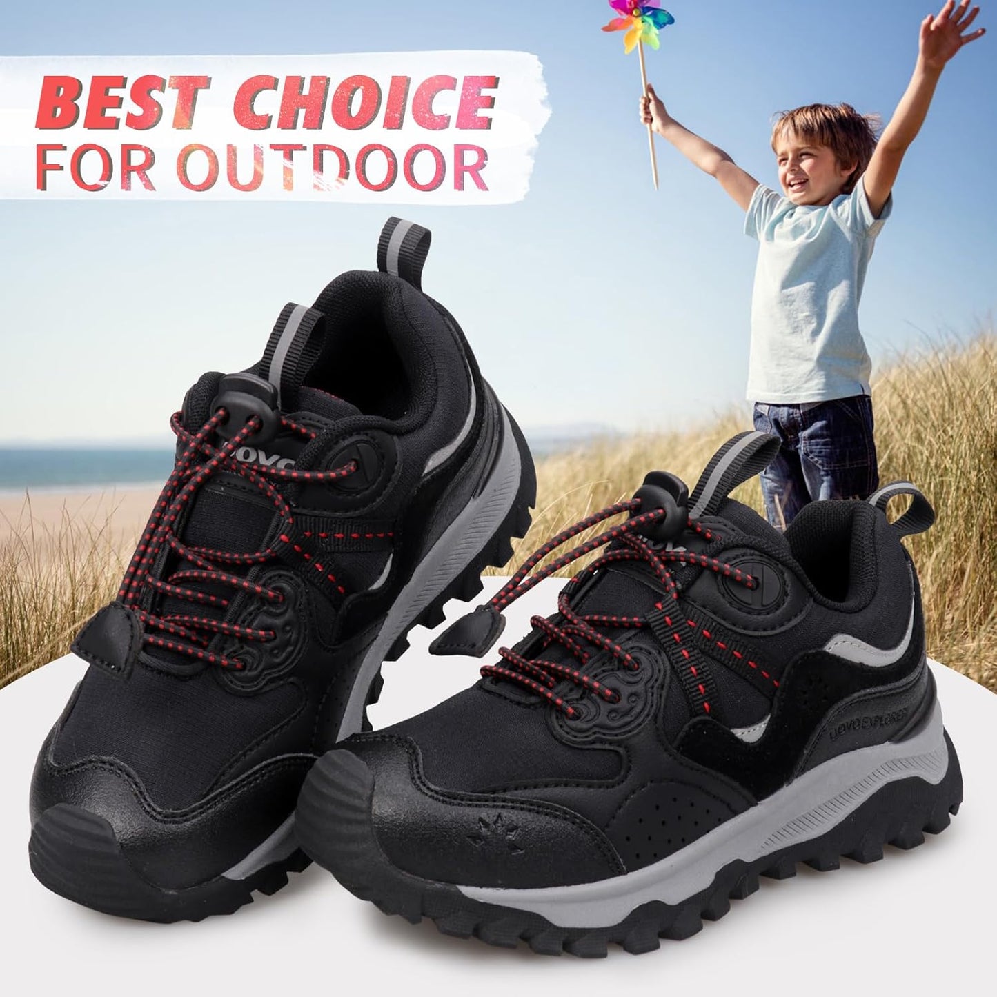UOVO Boys Girls Hiking Shoes Kids Waterproof Running Trail Fashion Sneakers Breathable Lightweight Non-Slip Outdoor Walking Sports Shoe(Little/Big Kids)