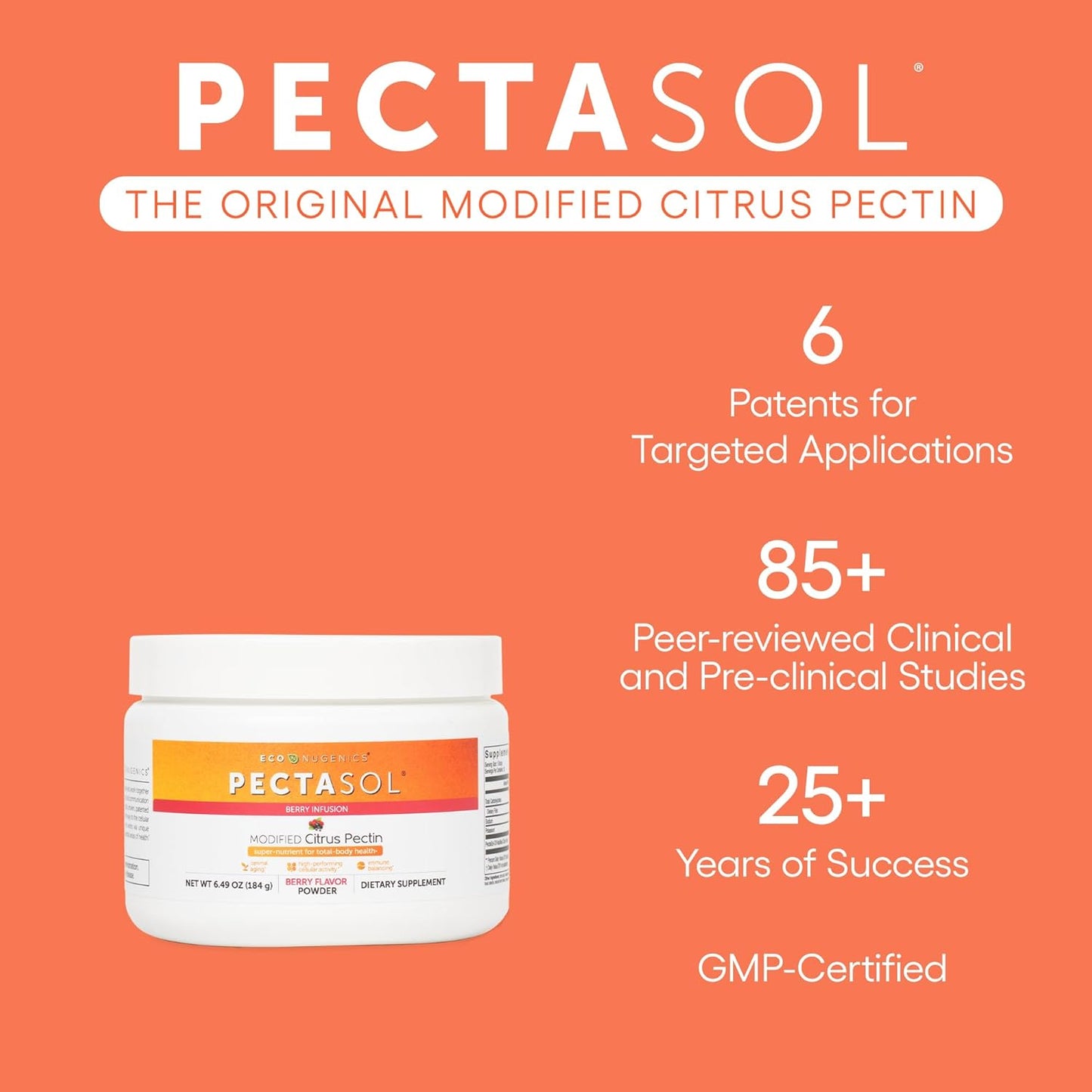 PectaSol Modified Citrus Pectin – 184g Berry Powder – Total-Body Health Supplement to Support the Heart, Immune System, Inflammation Response & Healthy Aging + Maintain Healthy Galectin-3 Levels