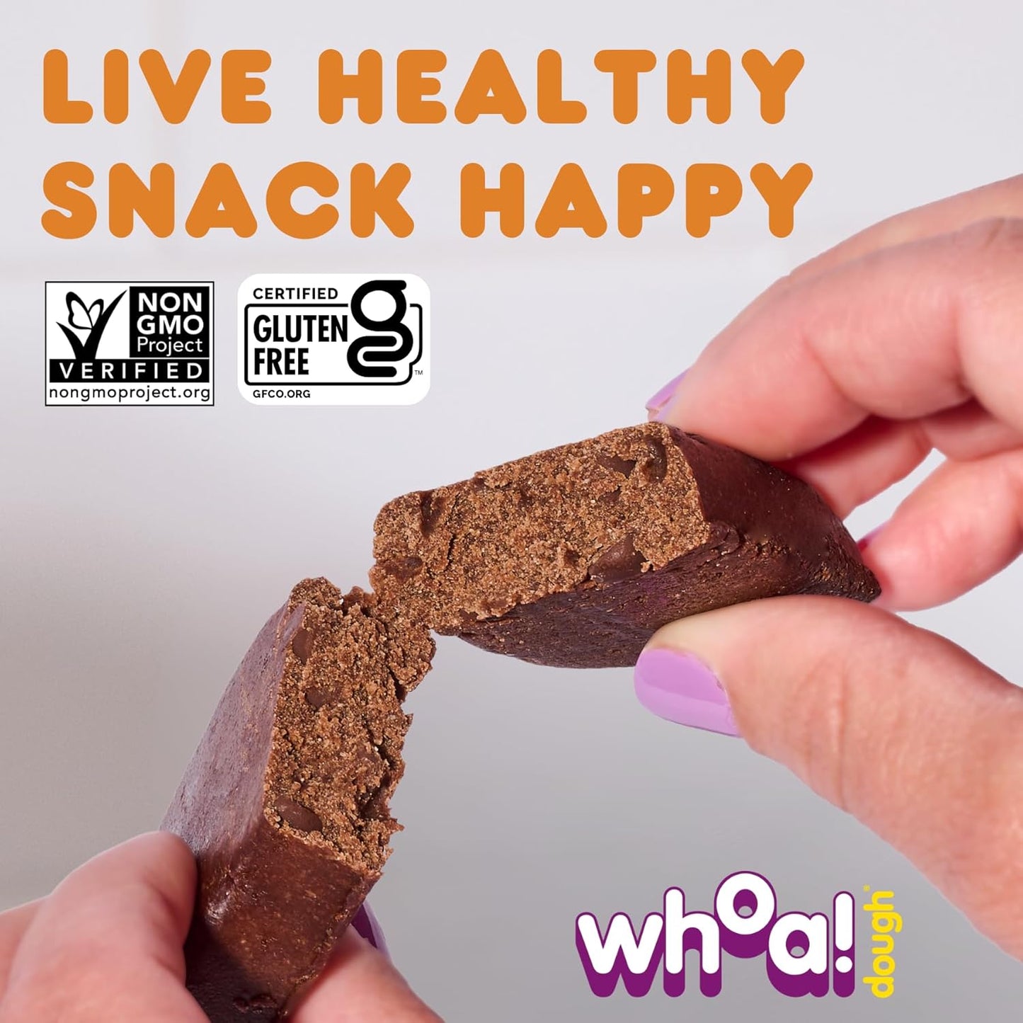 Whoa Dough Edible Cookie Dough Bars- Certified Non-GMO, Kosher and Gluten Free Bars - Healthy Snack Foods - Plant Based Snacks - Peanut Butter Chocolate Chip Cookie Dough - 10 Pack