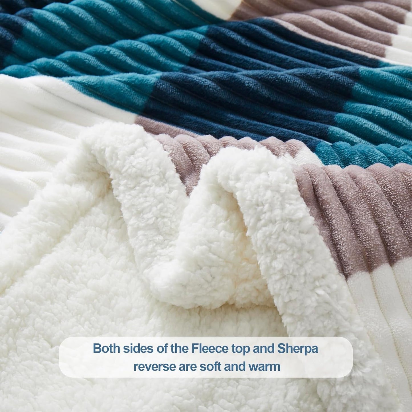 PU MEI Sherpa Blanket Twin Plaid Thick Bed Blanket, 60”*80” Super Soft Flannel Fuzzy Fleece Reversible Velvet Plush Warm Blanket for Couch (Teal Check, 60"*80")