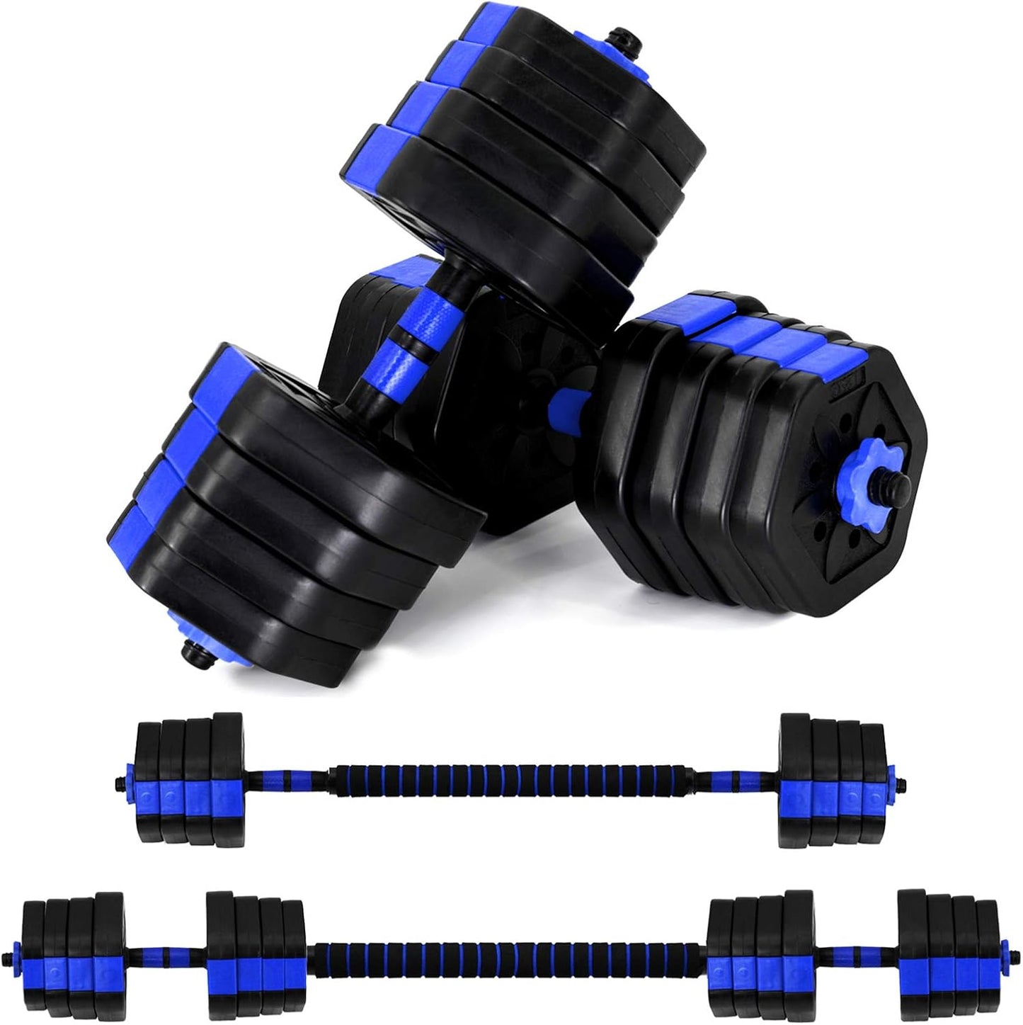 VIVITORY Dumbbell Set - Adjustable Weights, Free Weights with Connector, Non-Rolling, Hexagon, Cement Mixture - 44 to 66 Lbs