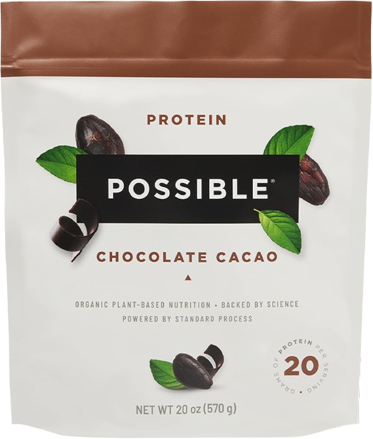 Possible Protein Powder Chocolate Cacao - 20g of Vegan, Plant-Based Protein Mix - Non-GMO, Non-Dairy, Gluten-Free - 3.5g of BCAAs - 9 Essential Amino Acids - 15-Day Supply - 1 Bag, 15 Servings