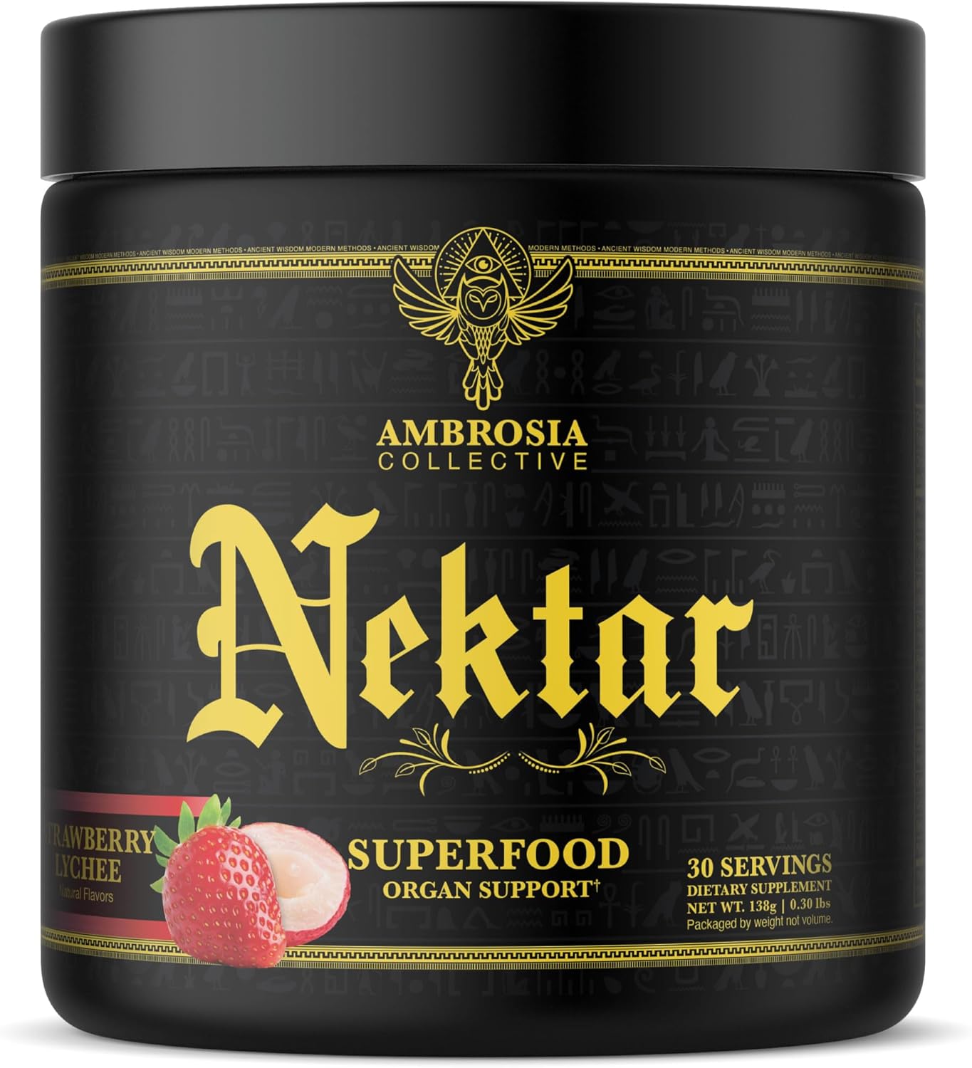 Ambrosia Nektar Superfood Health Supplement Powder, 30 Servings, Strawberry Lychee Flavor