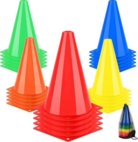 BiAnYC 7 Inch Plastic Sport Training Traffic Cones- Set of 10 Pcs/25 Pcs, 5 Colors(Orange/Yellow/Red/Blue/Green)