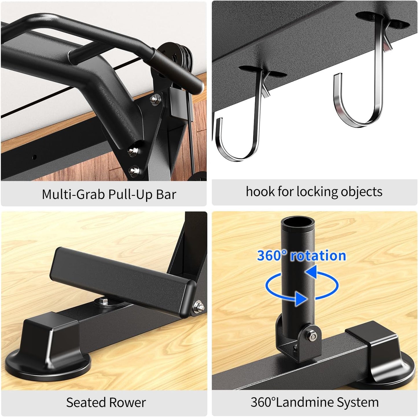 Power Cages Multi-Purpose Squat Rack with Cable Crossover System, Matching Weight Bench, Olympic Barbell Weight Set for Garage and Home Gyms