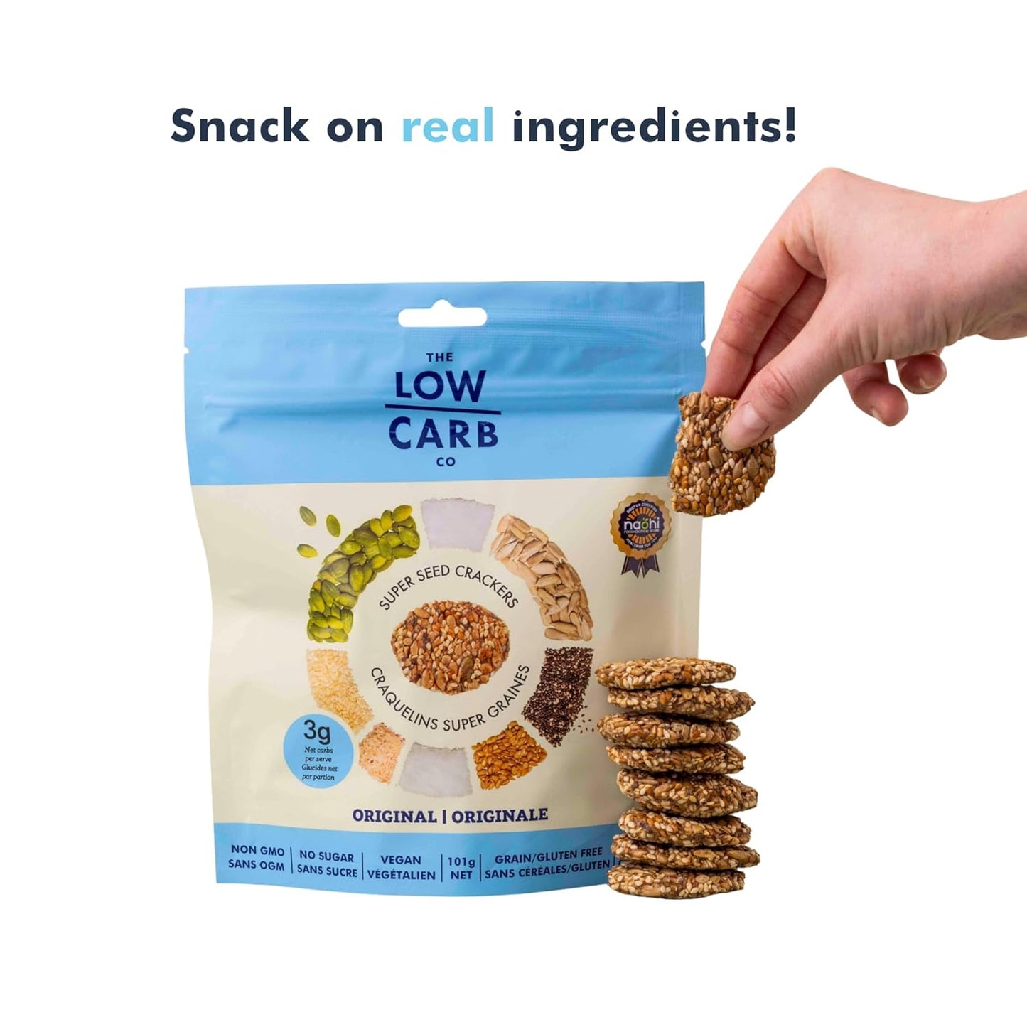Super Seed Crackers, Gluten Free & Keto Friendly Healthy Snacks, Vegan, Zero Sugar, Paleo & Diabetic Friendly, Nut Free, 20g High Protein, 18g High Fiber, 3.56oz Each, 4-Pack, Original