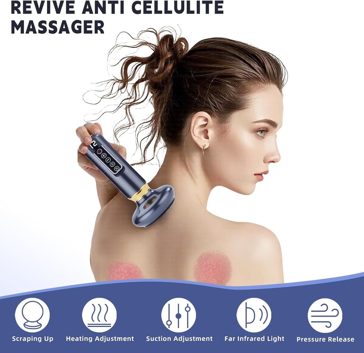 Electric Handheld Cellulite Massager -12 Adjustable Suction Modes for Anti-Cellulites Massage Therapy, Rechargeable Cordless Cellulite Remover Tool for Legs/Belly/Thighs/Arms/Butt(White)