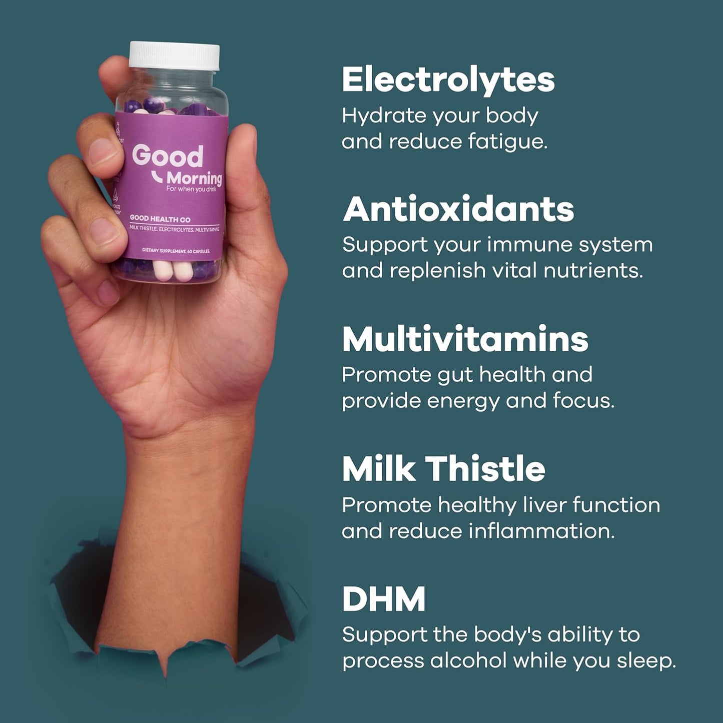 Good Morning Hangover Pills | 88.89% Effective at Hangover Prevention in Clinical Trial | After Alcohol Aid with DHM, Milk Thistle, and Electrolytes to Help You Party Smart. Cheers
