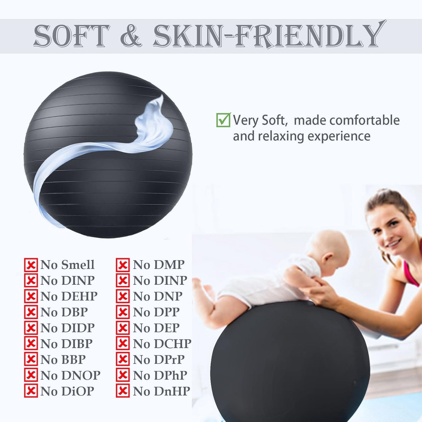 Soft Exercise Ball, Anti-Burst Yoga Ball Chair Supports 2200lbs, Stability Swiss Ball w/Pump for Pregnancy Birthing, Excersize, Workout, Fitness, Balance, Gym, Physio, Abs (Office & Home & School)