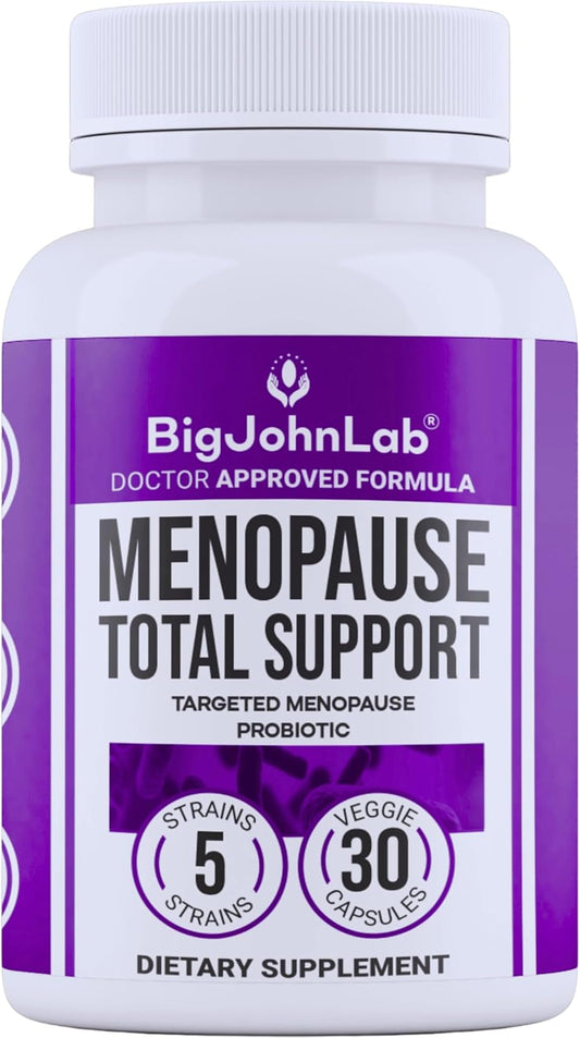 BIGJOHNLAB® - Menopause Total Support – Advanced Probiotic Formula with 5 Strains & 15 Billion CFU, Resveratrol, Black Cohosh, Acacia Fiber, Non-GMO & 100% Vegetarian